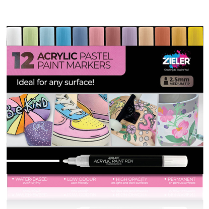 Zieler Acrylic Paint Marker Pens, Pastel, 12 stk